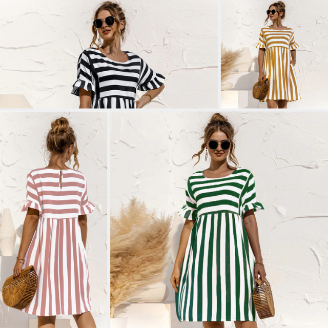 Levoire | Women's Ruffled Short Striped Maternity Dress