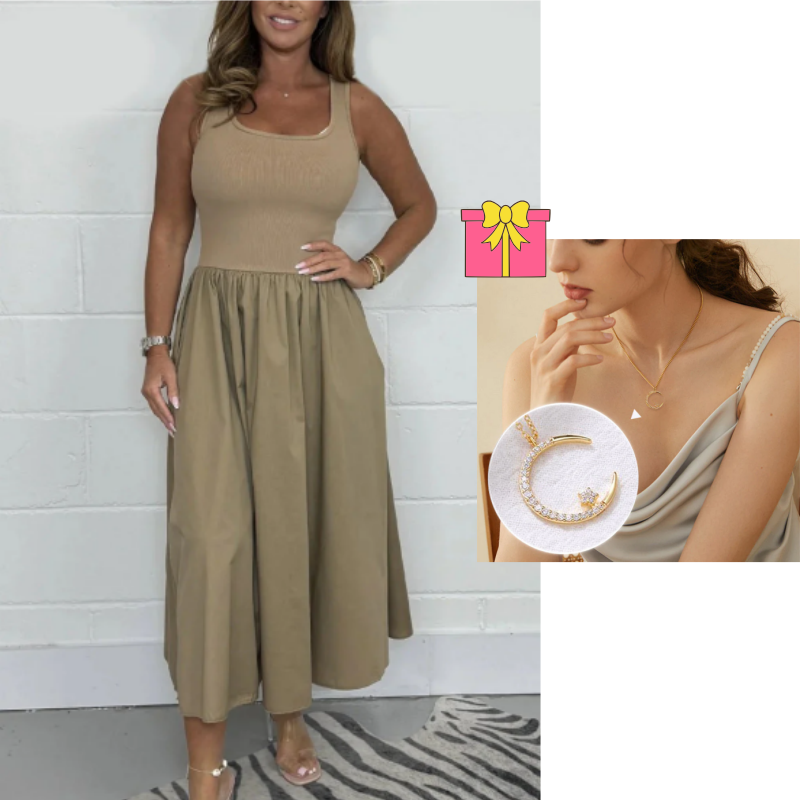 Women's Stylish Sleeveless A-Line Midi Dress with Square Neck Design