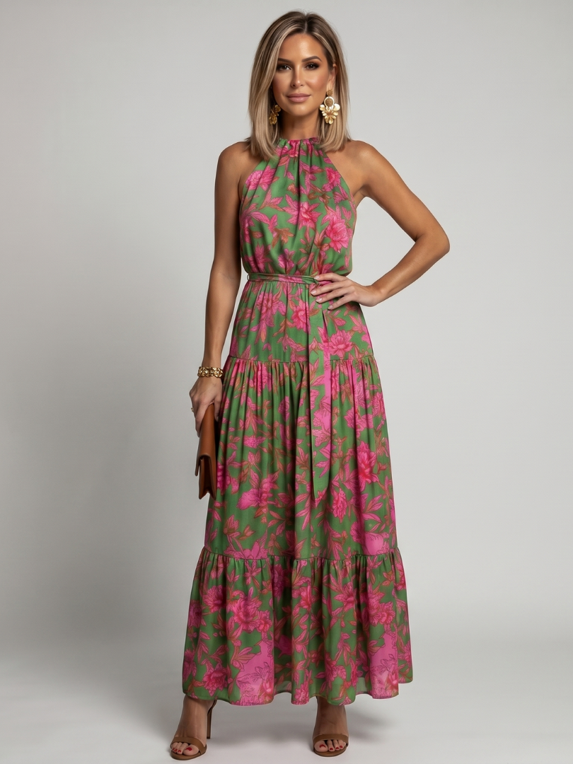 Rowen | Women's Draped Halter Midi Dress