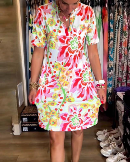 Federica | Women's Relaxed Dress with Short Sleeves and Floral Print