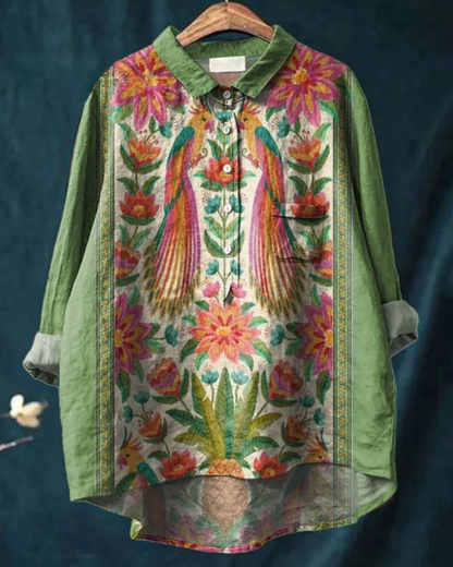 Jaclynn | Women's Floral Shirt with Ruffle Detail