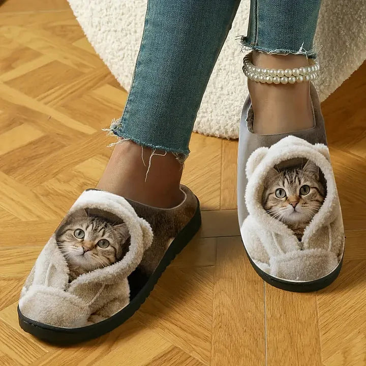 Cushioned Adorable 3D Cat Face Cozy Slip-On Slippers