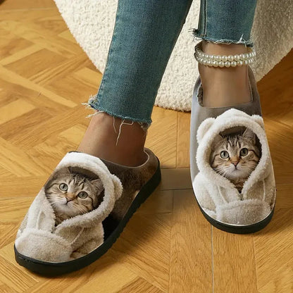 Cushioned Adorable 3D Cat Face Cozy Slip-On Slippers