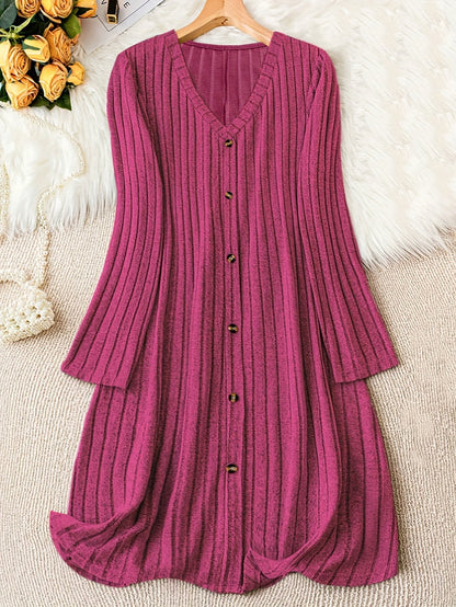 Madelyn | Women's Timeless Plus Size Ribbed Button Midi Dress