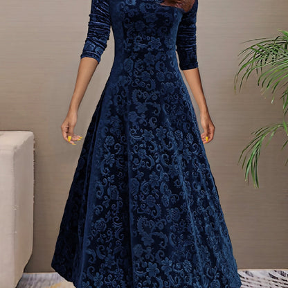 Nancy | Women's Luxe Holiday Midi Dress with V-Neck and Long Sleeve