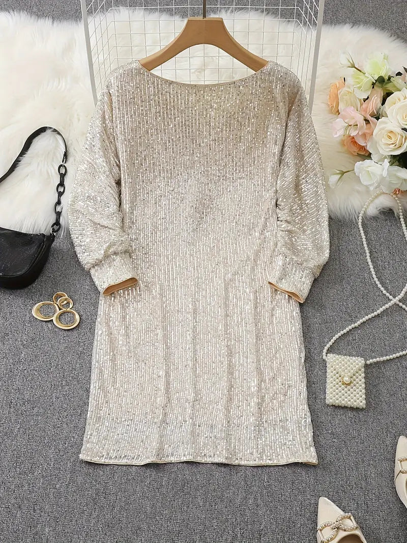 Women's Contrast Sequin Party Mini Dress