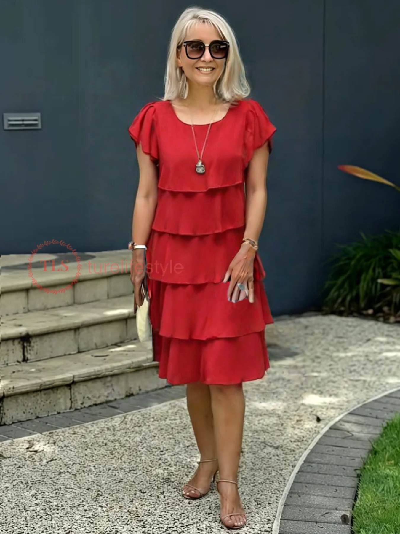 Paige | Women's Loose Midi Dress with Round Neck and Short Sleeve