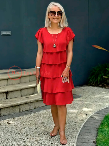 Paige | Women's Loose Midi Dress with Round Neck and Short Sleeve