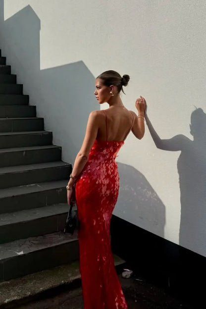 Kalea | Women's Glitter Sequins Backless Strap Maxi Dress