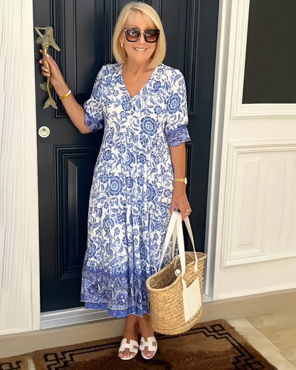 Keisha | Women's Elegant Floral V-Neck Maxi Dress
