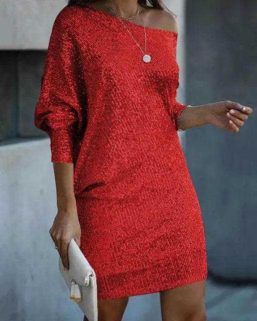 Women's Contrast Sequin Party Mini Dress