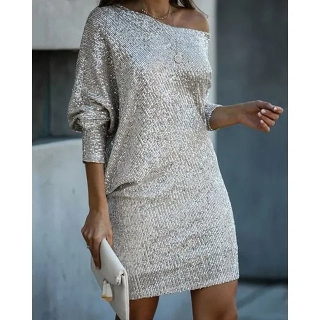 Women's Contrast Sequin Party Mini Dress