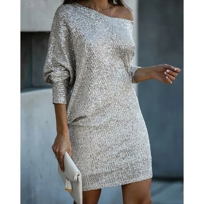 Women's Contrast Sequin Party Mini Dress