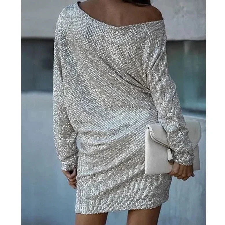 Women's Contrast Sequin Party Mini Dress