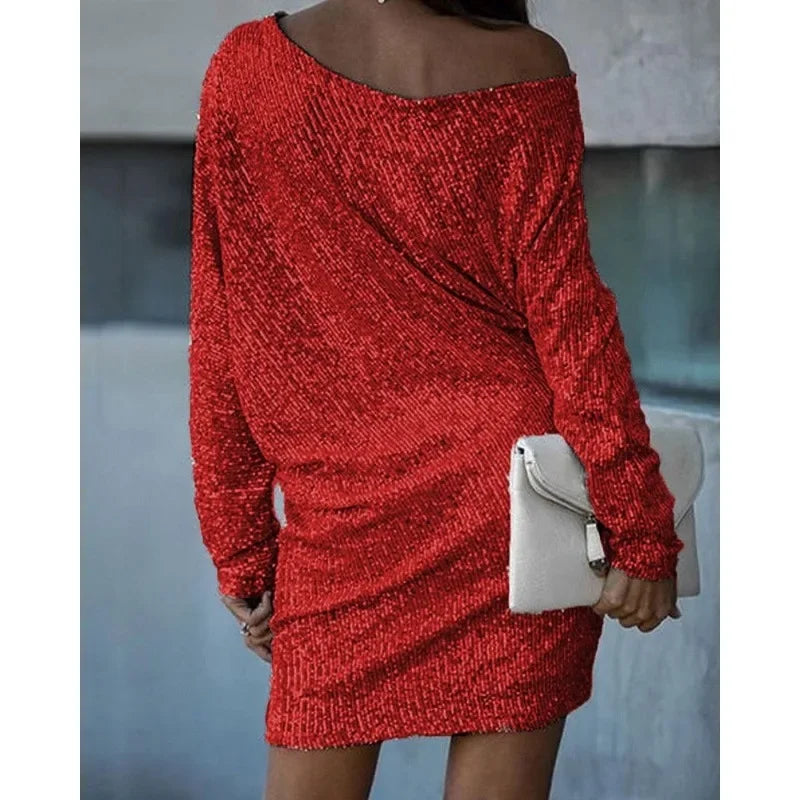 Women's Contrast Sequin Party Mini Dress