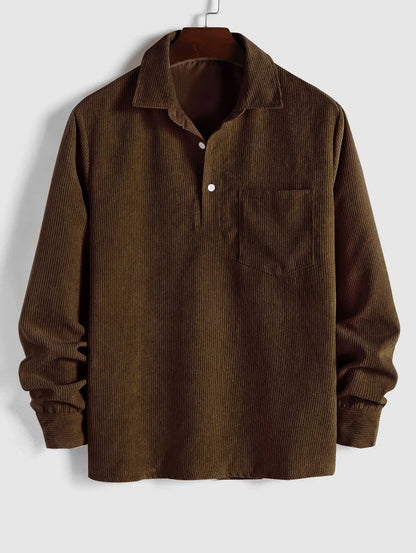 Men's Long Sleeve Shirt with Half Button Placket
