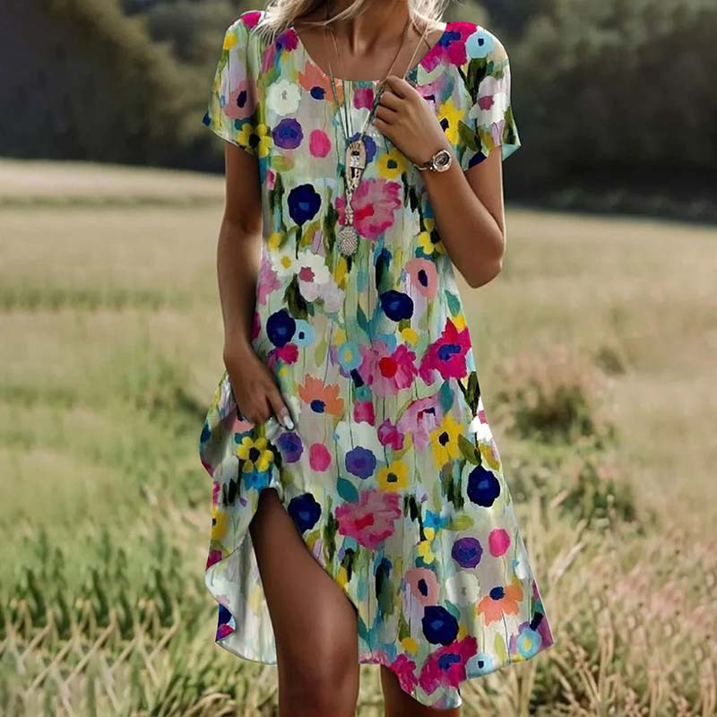 Priya | Women's Watercolour Bloom Midi Dress with Side Slit