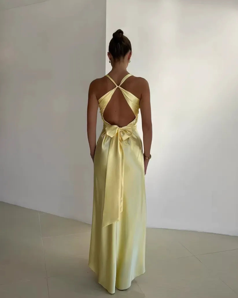 Rosalyn | Women's V-Neck Bow Backless Maxi Dress