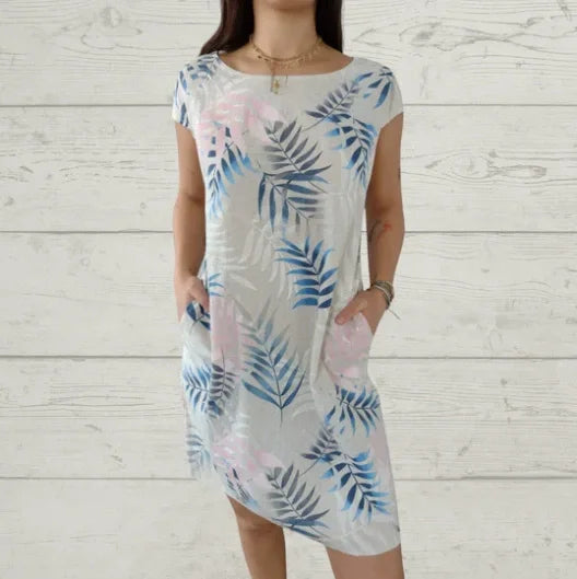 Summer Mini Dress for Women with Pockets and Vibrant Print