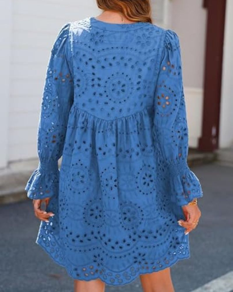 Aimee | Women's Floral Casual Mini Dress with Cut-Out and Smocking