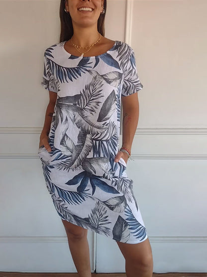 Ysella | Women's Relaxed Casual Printed Midi Dress with Pockets