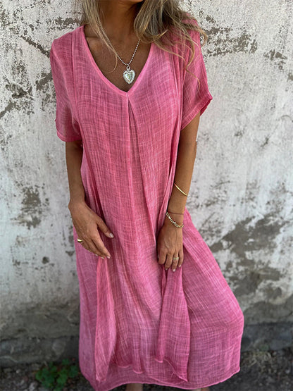 Isabelle | Women's Relaxed Maxi Dress with V-Neck and Short Sleeve