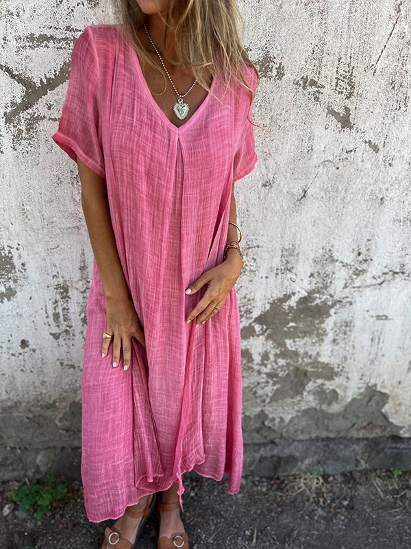 Isabelle | Women's Relaxed Maxi Dress with V-Neck and Short Sleeve