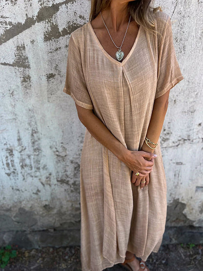 Isabelle | Women's Relaxed Maxi Dress with V-Neck and Short Sleeve