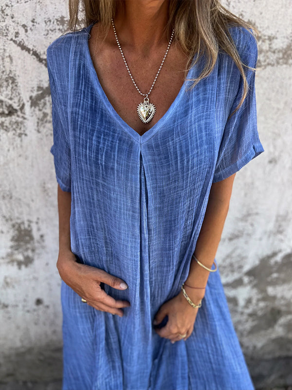 Isabelle | Women's Relaxed Maxi Dress with V-Neck and Short Sleeve
