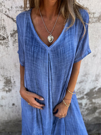 Isabelle | Women's Relaxed Maxi Dress with V-Neck and Short Sleeve