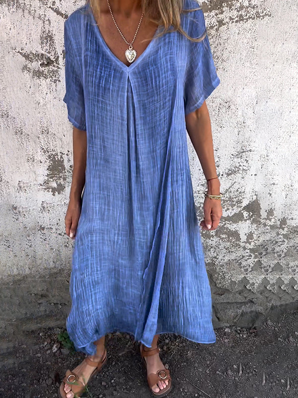 Isabelle | Women's Relaxed Maxi Dress with V-Neck and Short Sleeve