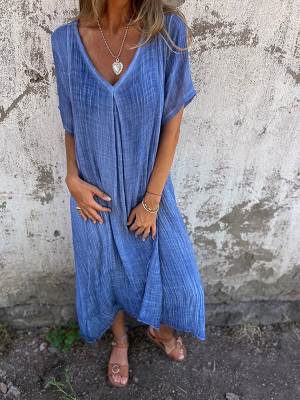 Isabelle | Women's Relaxed Maxi Dress with V-Neck and Short Sleeve