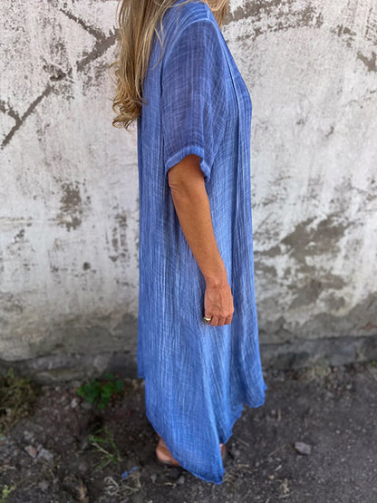 Isabelle | Women's Relaxed Maxi Dress with V-Neck and Short Sleeve