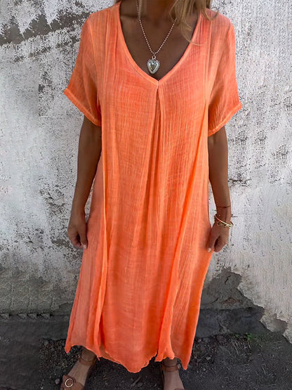 Isabelle | Women's Relaxed Maxi Dress with V-Neck and Short Sleeve