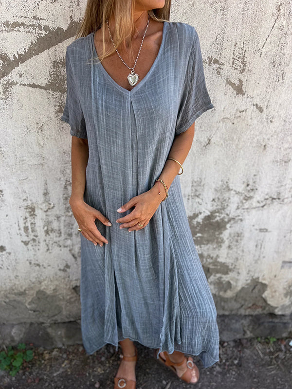 Isabelle | Women's Relaxed Maxi Dress with V-Neck and Short Sleeve