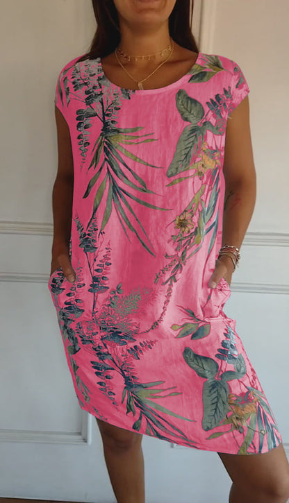 Ysella | Women's Relaxed Casual Printed Midi Dress with Pockets