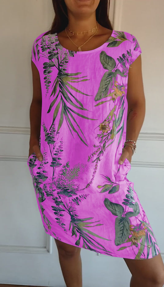Ysella | Women's Relaxed Casual Printed Midi Dress with Pockets
