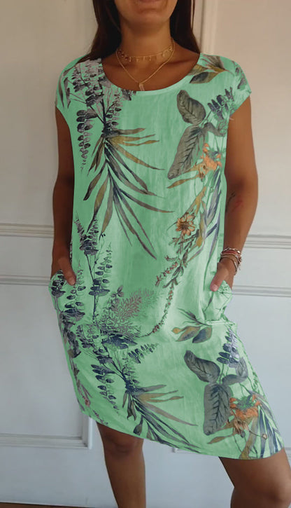 Ysella | Women's Relaxed Casual Printed Midi Dress with Pockets