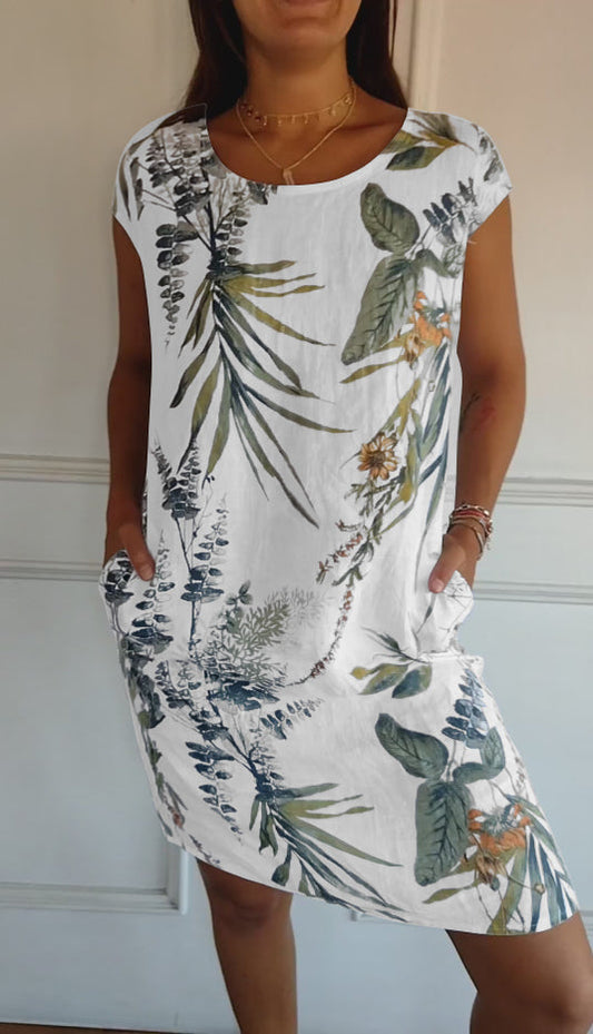Ysella | Women's Relaxed Casual Printed Midi Dress with Pockets
