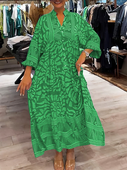 Mira | Women's V-Neck Printed Midi Dress (Almost Sold Out)