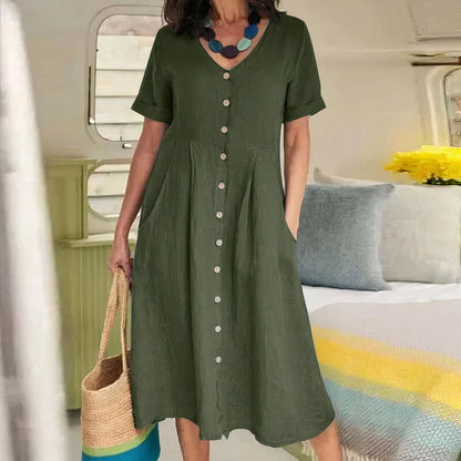 Briar | Women's Relaxed Effortless Buttoned Midi Dress with Pockets