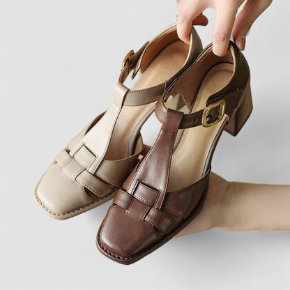 Elyxiana | Women's Orthopedic T-Strap Block Heels with Cut-Out