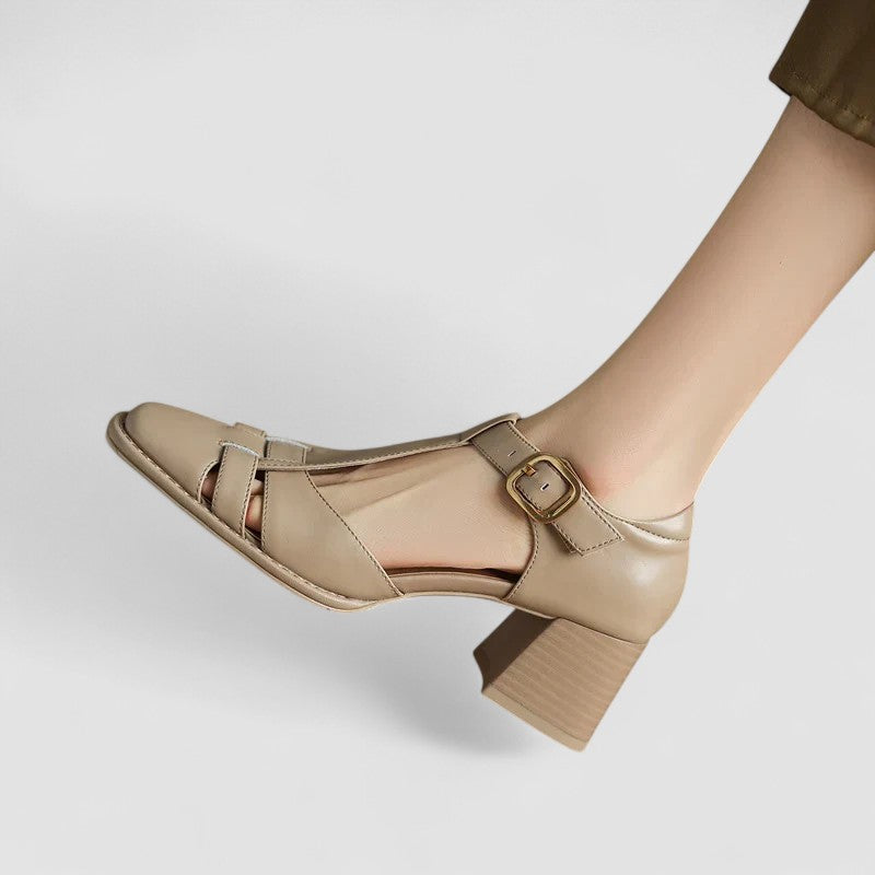 Elyxiana | Women's Orthopedic T-Strap Block Heels with Cut-Out