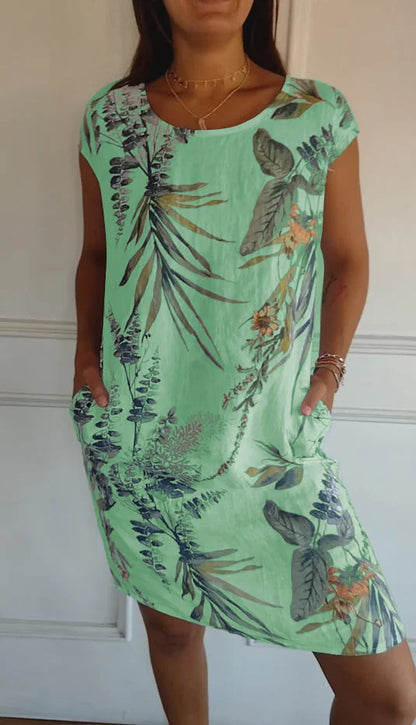 Summer Mini Dress for Women with Pockets and Vibrant Print