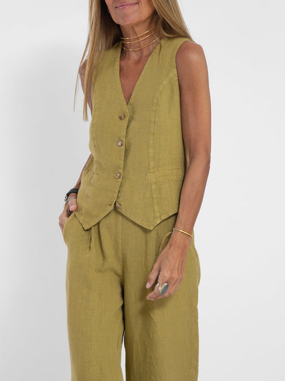 Aira | Women's Buttoned Vest & Wide-Leg Trousers Set