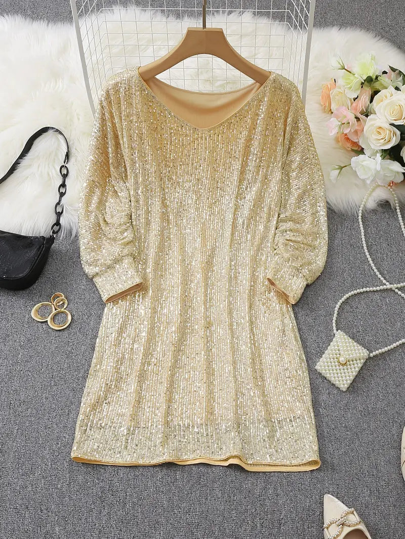 Women's Contrast Sequin Party Mini Dress