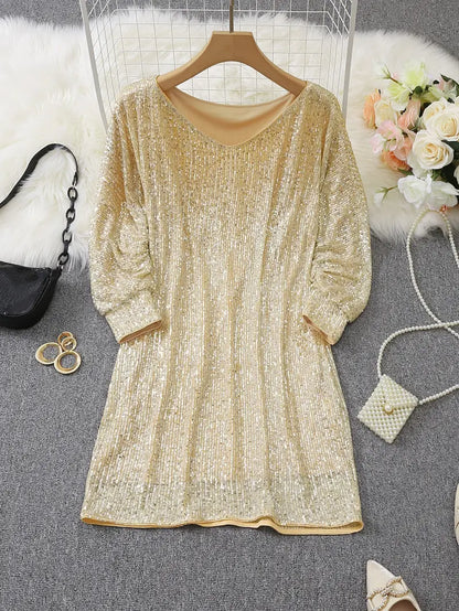 Women's Contrast Sequin Party Mini Dress