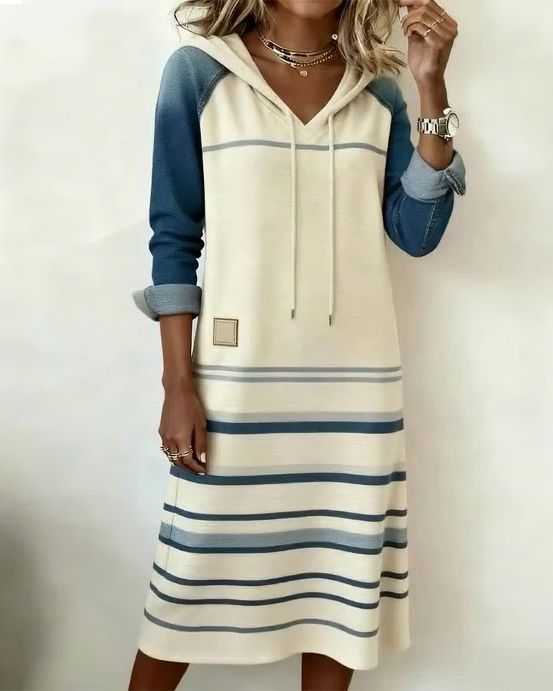 Everly | Women's Striped Hooded Dress with Drawstring