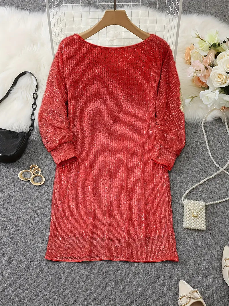 Women's Contrast Sequin Party Mini Dress