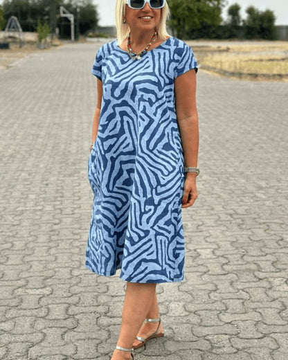 Avanille | Women's Summer Midi Dress with Round Neck